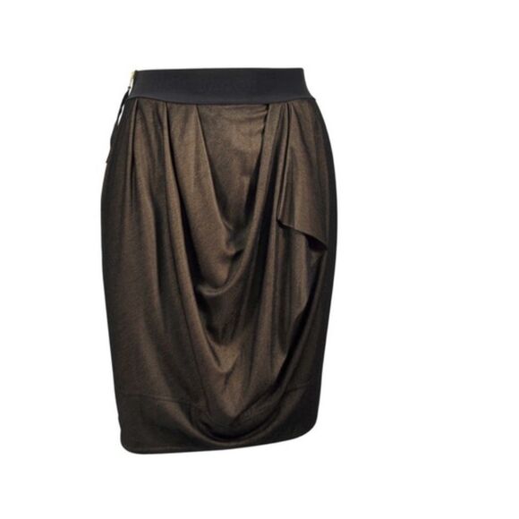 Marc Jacobs Black Metallic Gold Drape Faux Wrap Party feminine Skirt Size Small